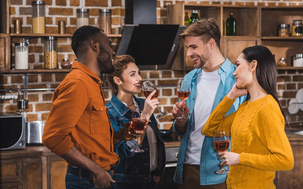 friends drinking wine at home