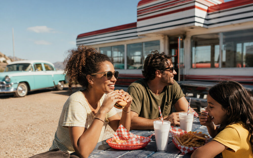 Fun Food Stops for Your Next US Road Trip family eating at a road trip restaurant
