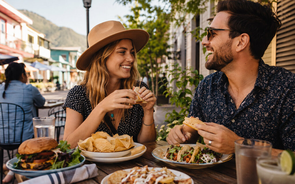 What to Eat on a USA Weekend Getaway lovely couple having lunch outdoors
