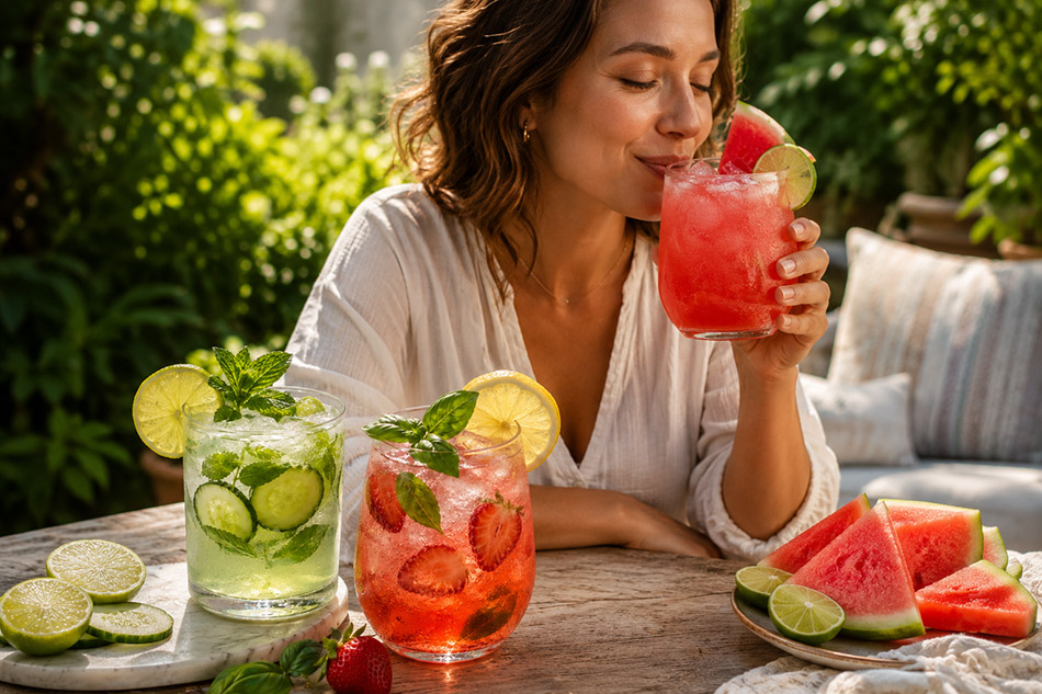 woman drinking a mocktail at home