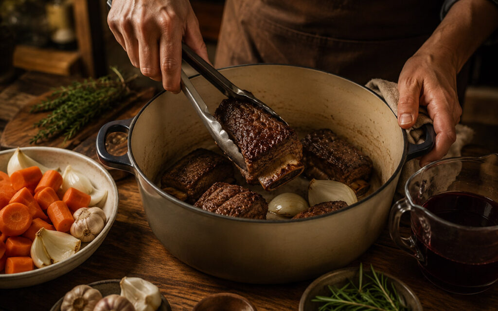 6 Fall Comfort Food Recipes Worth Cooking From Scratch Preparing short ribs in a Dutch oven with vegetables, herbs, and red wine
